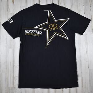 Fox Racing x Rockstar Shirt Mens Medium Black Gold Y2K Motocross Streetwear Tee